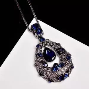 롱 선물박스 증정 겨울 목걸이 큐빅 패션 블루 긴 큰 WE58EF6