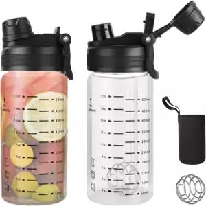 통랑라이프 20온스/600ml 유리 셰이커 병 2-in-1 한 모금 및 빨대 음용 얼음과 주스용 와이드 마우스 물병