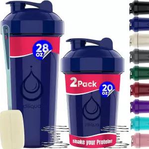 단백질 혼합을 위한 강력한 와이어 거품기가 있는 딜리쿠아 2팩 28온스 및 20온스 셰이커 병 누수 방지