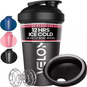 와이어 거품이 있는 벨로믹스 24온스 스테인리스 스틸 셰이커 병 - 누수 방지 뭉침 없음 냄새 금속 단백질