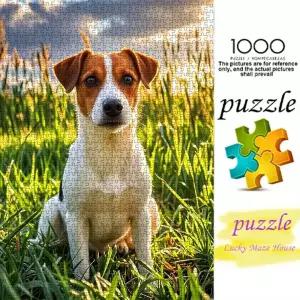 잔디밭의 잭 러셀 테리어 직소 퍼즐 성인 애완동물 테마 지적 게임 홈 레저 장식 장난감