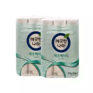 깨끗한나라 에코 베이직 2겹 화장지 40m 30롤 2팩