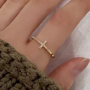 [엘렌쥬얼리] 925실버 크로스 십자가 라인 큐빅 링 반지