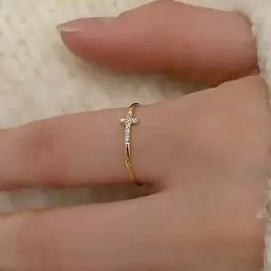 [엘렌쥬얼리] 925실버 큐빅 미니 십자가 링 은 반지