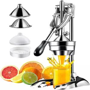 수동 시트러스 착즙기 핸드 프레스 - 콘 2개가 있는 헤비 듀티 스테인리스 과일 오렌지 레몬 석류용 전문
