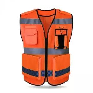 대형 포켓 통기성 메쉬 안전 반사 형광 작업 조끼 오렌지 인쇄 가능