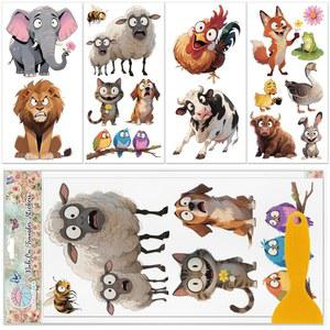 글로블랜드 4매 재미있는 동물 가구, 엘리펀트 장식용 아트 침실 테이블 접착 6x12인치 라이온 공예품 자가 이송 루브 거실 UV 벽 스티커