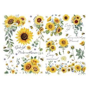 조이안 해바라기와 꿀벌이 가구와 공예품, 나무 해바라기 데칼 디자인 시트 캔버스 플라스틱, 금속 및 2장, 유리 꿀벌 위의 DIY 12인치 종이 홈 도자기 x18인치 대형