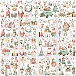 공예품 및 가구용 전사용 크리스마스 나무 DIY 종이 인치(귀엽다) 스티커에 문지르기 홈 스티커, 데코용 5.5 x 5.7 겨울 12매