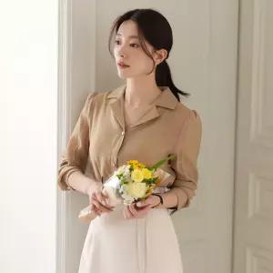 [시크라인] (~XXL까지) 유벨 카라 벨트 쉬폰 블라우스 봄 가을 하객룩 오피스룩 모임룩 격식룩 빅사이즈