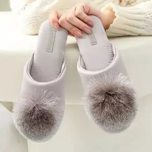 MIR-1006393 여성 사무실 실내화 미끄럼방지 새틴 럭셔리 폼폼이