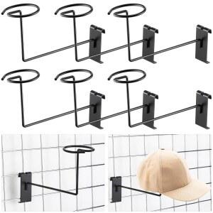 [미국배송] 그리드월용 블루루 6개 모자 디스플레이 금속 헬멧 랙 소매점 디스플레이 선반 정리함 캡 벽 고정 장치 그리드월 후크 액세서리(블랙)