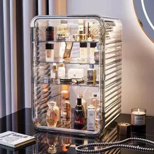 화장품수납함 문달린 투명 화장품 선반 정리대 화장대