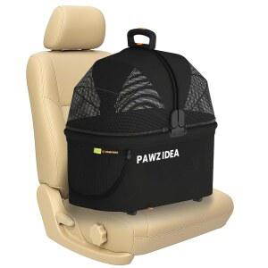 자동차 여행을 위한 PAWZIDEA 휴대용 소형견 상자, 소형/소형견 및 고양이를 밀폐형 애완동물 카시트, 리버서블 노집 캐노피, 부드러운 측면 캐리어 바구니, 접이식 개 사육장, 금속 프레임