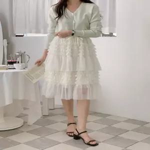 디아베 쉬폰 프릴 캉캉 미디 스커트_S4593