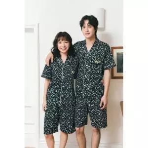 [하프클럽/솔브]솔브(정상) 커플잠옷 면 60수 테라조 나염 반팔 파자마 남여 단품 SPA2608W_SPA2608M_A