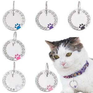 WADORN 6Pcs 6가지 색상 애완동물 태그, 각인된 빛나는 고양이 개 펜던트 블링 글리터 이름 태그 열쇠고리 매력 액세서리 귀여운 둥근 발자국 가방 강아지 동물용 빈 동물 ID