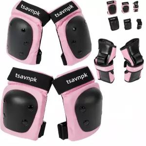 여성 및 청소년용 무릎 팔꿈치 패드 세트 - 손목 보호대가 있는 핑크 스케이트보드 보호 장비 롤러
