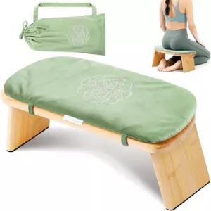 쿠션 및 캐리백이 있는 하이힐러 접이식 대나무 명상 벤치 - 편안함과 자세 지지를 위한 인체공학적 요가