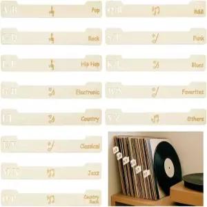 유니크래프탈 13Pcs 우드 바이닐 레코드 디바이더 DVD CD A-Z 알파벳 앨범 미디어 북 선반 보관용 분리기