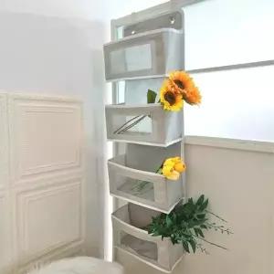 (색상 브라운)다용도 옷장 정리 선반 문걸이 걸이형 정리함 수납 4단