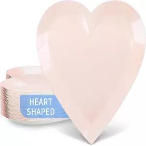 DYLIVES 핑크 하트 모양 접시 40 개수 9인치 사랑의 종이 식기 파티 용품 발렌타인 기념 결혼 장식품