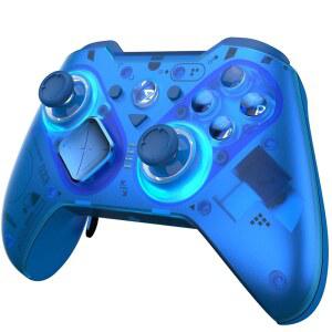 ZD O+ Excellence 무선 PC 컨트롤러 u2013 모듈형 디자인, 홀 효과 조이스틱, 리매핑 가능한 버튼, 스위치/스위치2, PC, 안드로이드, iOS 및 스팀용 RGB 오디오 잭(클리어 블루)