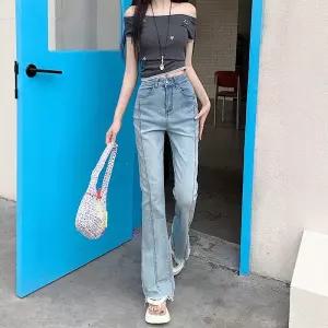 여성용 팬츠 가을 배기핏 청바지 연 언밸런스 퍼짐 원픽3