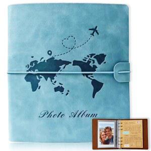 디어말 사진 앨범 4x6, 50장의 필기 위한 용지가 포함된 웨딩 생일 DIY 스크랩북 앨범, 6 가족 여행을 20장의 사진과 (파란색) 가죽 링 바인더