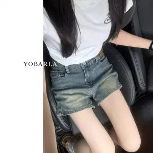 청 가을 빈티지 얇은 일자 하이웨스트 슬림핏 스판 여자청반바지 반바지 빅사이즈 A라인 핫팬츠 원템3