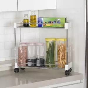 (색상 높이조절 틈새선반 2단 화이트)수납선반 틈새 수납 선반 2단 정리 선반대 주방 욕실