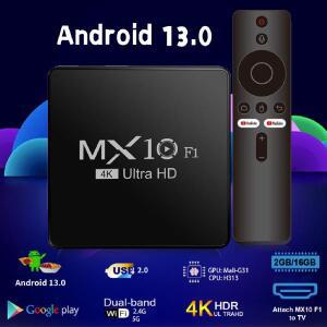 TV 박스 MX10 F1 안드로이드 13 Mali-G31 4K 2GB RAM 16GB eMMC 플래시 미디어 플레이어 지원 음성 원격 제
