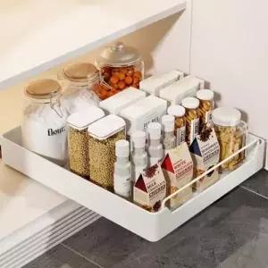 (선택 대형 35cm)슬라이딩 주방 수납 선반 레일 싱크대 수납 선반 조미료 양념통