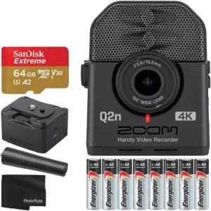 Zoom Q2n-4K 초고화질 핸디 비디오 레코더 마이크 클립 어댑터 BCQ-2n 배터리 팩 + 64GB 익스트림 메모리
