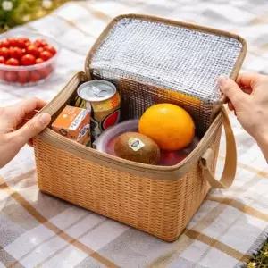 ( )미니 보냉백 보온 보냉 가방 아이스 소프트 쿨러 백 라탄 무늬