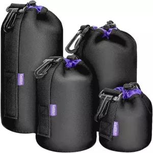 Cwatcun 4팩 렌즈 파우치 세트 두꺼운 보호 네오프렌이 포함된 카메라 케이스 백 캐논 니콘 소니 펜탁스