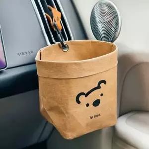 (색상 브라운)수납 파우치 다용도 접이식 정리함 귀여운 곰돌이 차량용