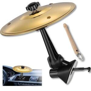 자동차 심벌 에어 벤트, 미니 드럼 스틱이 장착된 크래시 세트, 드러머를 위한 재미있는 심볼 음악 장치, 대시보드 액세서리가 대부분의 차량에 적합하며 교통을 잼 세션으로 전환합니다(노란색)