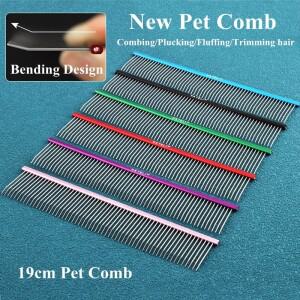 벤드 애완 동물 빗 전문 스테인레스 스틸 손질 조밀 한 스파 스 치아 개 고양이 청소 브러시 제모 19cm