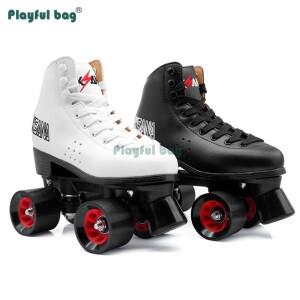 성인 남녀공용 장난스러운 가방 더블 롤러 스케이트 극세사 가죽 4 륜 스케이트 스포츠 신발 젤리 휠 AMB12