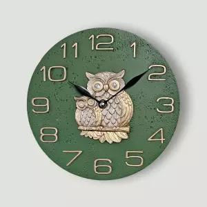 엔틱 그린 대리석 부엉이 거실 무타공 무소음 벽시계