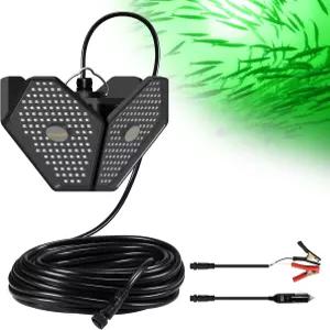 50FT 케이블이 장착된 골드라이프 12V 접이식 수중 낚시 조명 부두/보트/카약용 40000LM 밝기의 녹색 LED