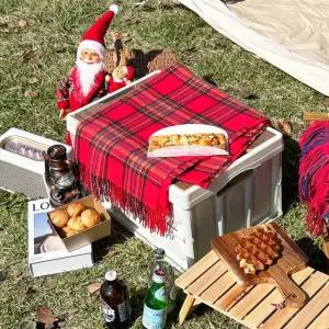 캠핑 레드 체크 오늘 코디 책임지는 숄