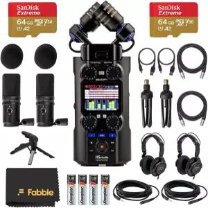 Zoom H5 스튜디오 핸디 레코더 번들 2× ZDM-1 팟캐스트 마이크 팩(다이내믹 헤드폰 윈드스크린 XLR 케이블