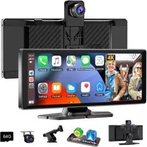 자동차용 카플레이 화면 및 안드로이드 오토용 10.26 HD 카 스테레오 - 회전식 4K 대시 캠 백업 카메라