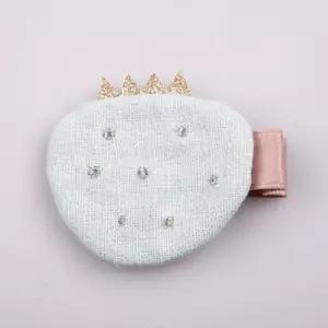 여자머리핀 집게핀 딸기크런치 블루 클립형 딸기모양 천소재 액세서리 헤어핀 왕관장식 큐빅장식