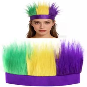 여성 남성 가면극 코스프레 파티 용품용 LKQBB 마디그라 털 머리띠 퍼플 골드 그린 헤어밴드 모자