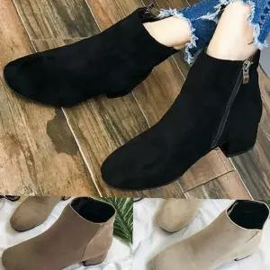 지퍼 디테일 미들힐 앵클 부티 포인티드토 가을 겨울 데일리 출근 여성화 심플