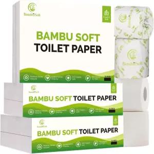밤부 소프트 표백되지 않은 대나무 화장지 12개의 큰 롤 - 3겹의 초부드러운 튼튼하고 정화력이 뛰어난