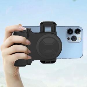 호환 스마트폰 셀카 핸들 폰 카메라 스냅 그립 (아이폰 16/15/14용 탈착식 셔터 리모컨 포함) 브이로그 비